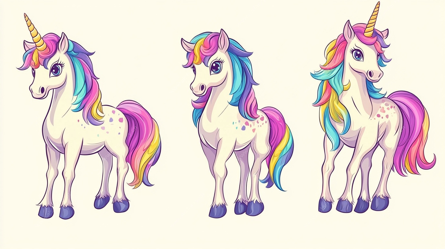 可爱三色独角兽插画