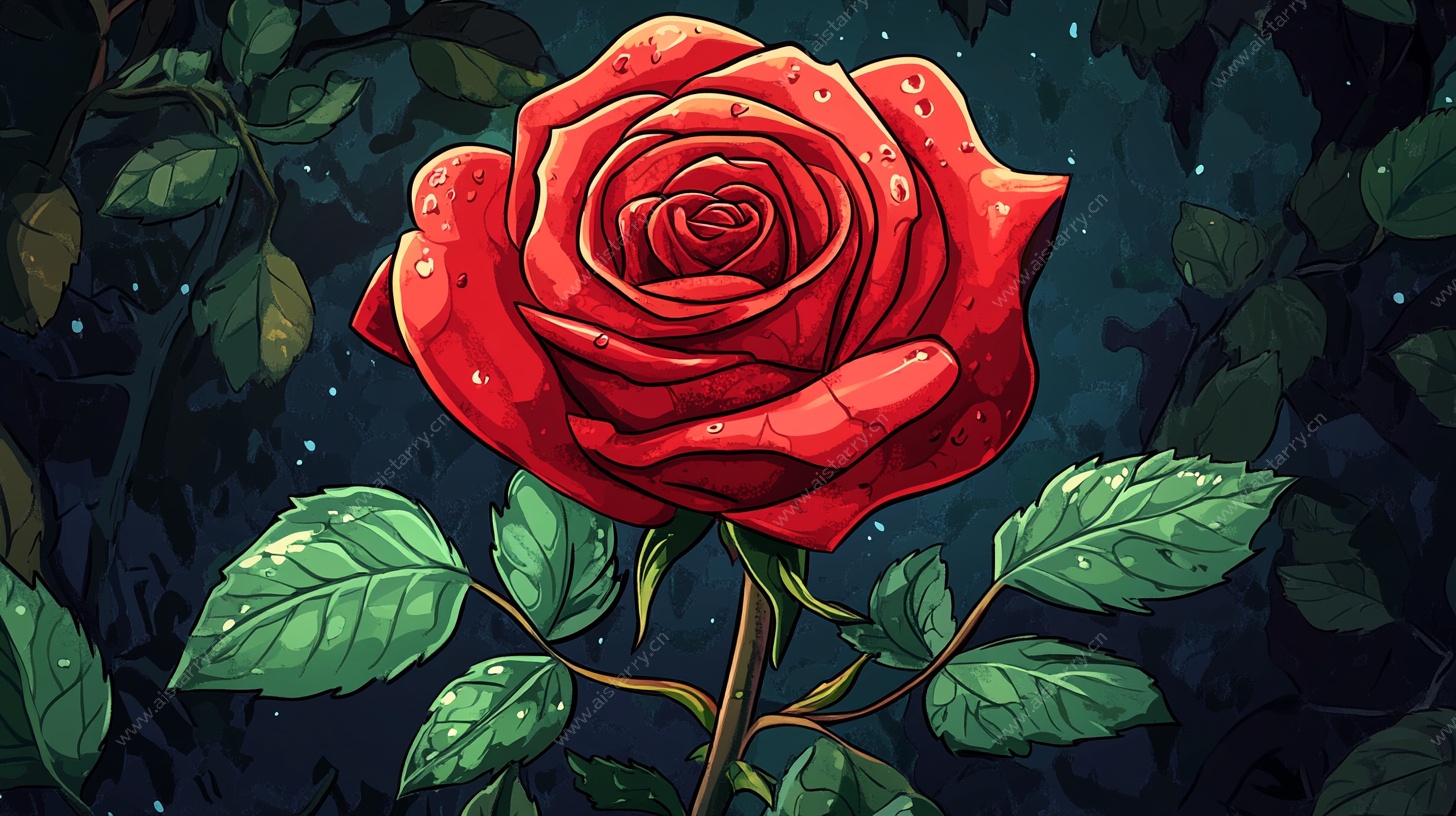 夜中红玫瑰插画