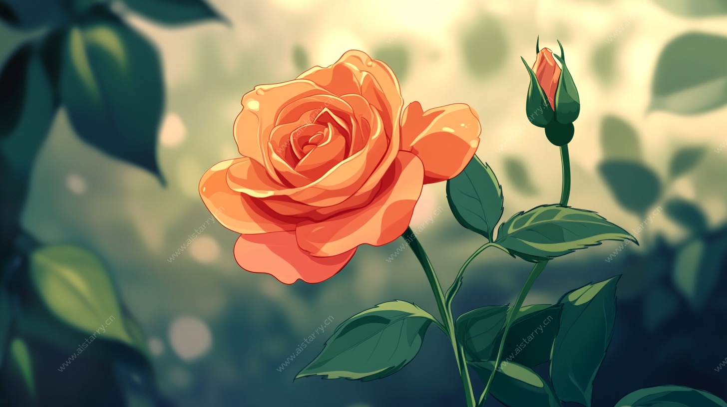 橙色玫瑰插画 清新浪漫风