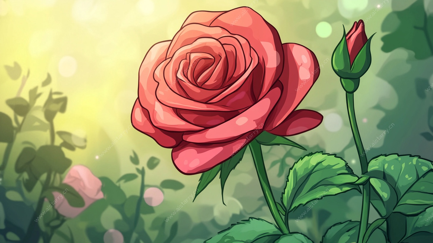 盛开的卡通红玫瑰