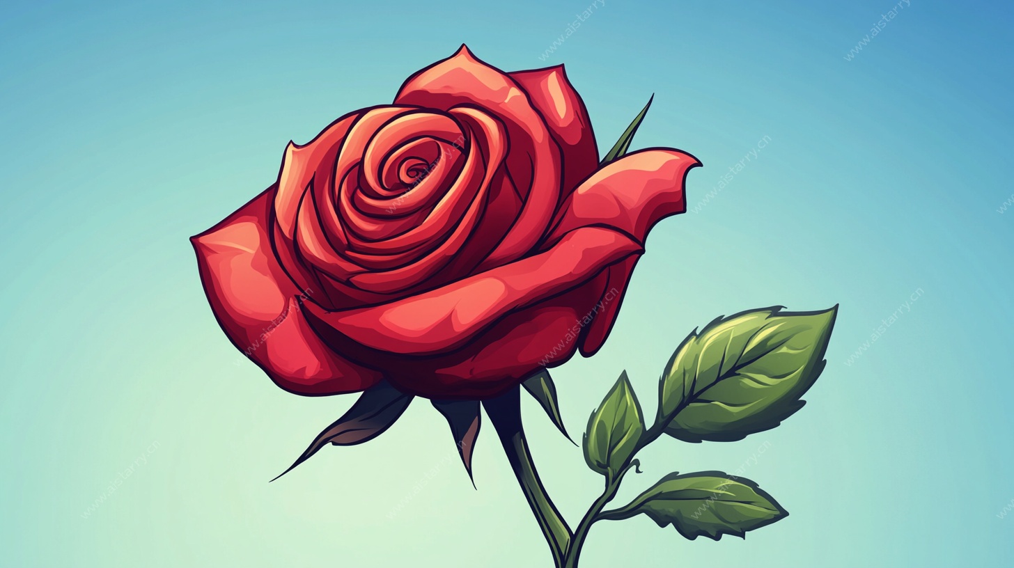 手绘红玫瑰插画
