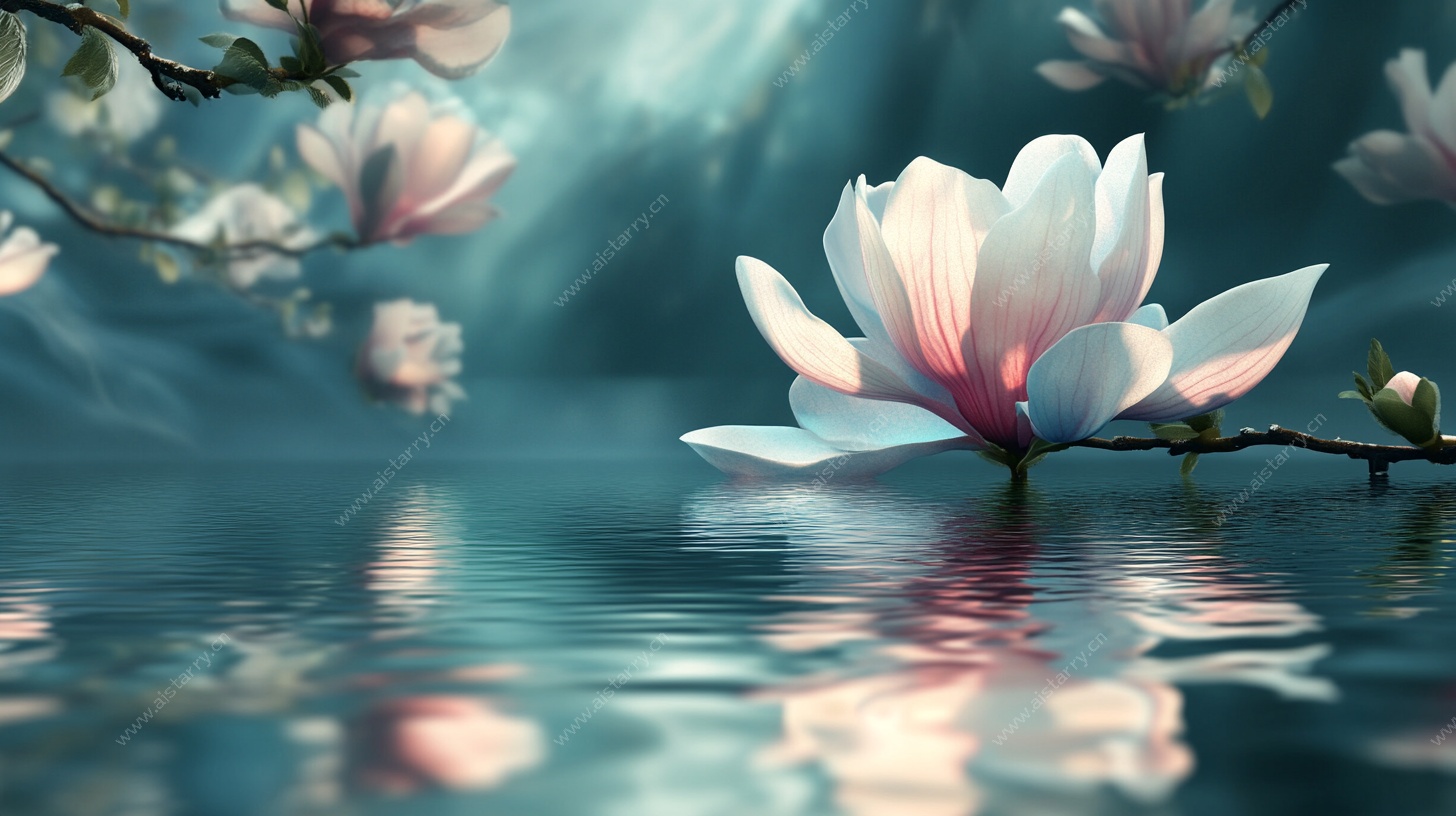 玉兰花映水梦幻美景