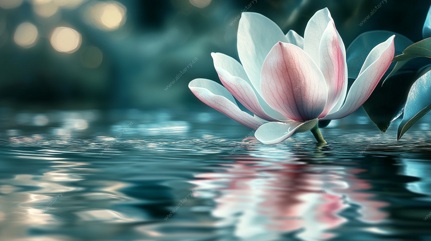 水中绽放的梦幻粉色莲花