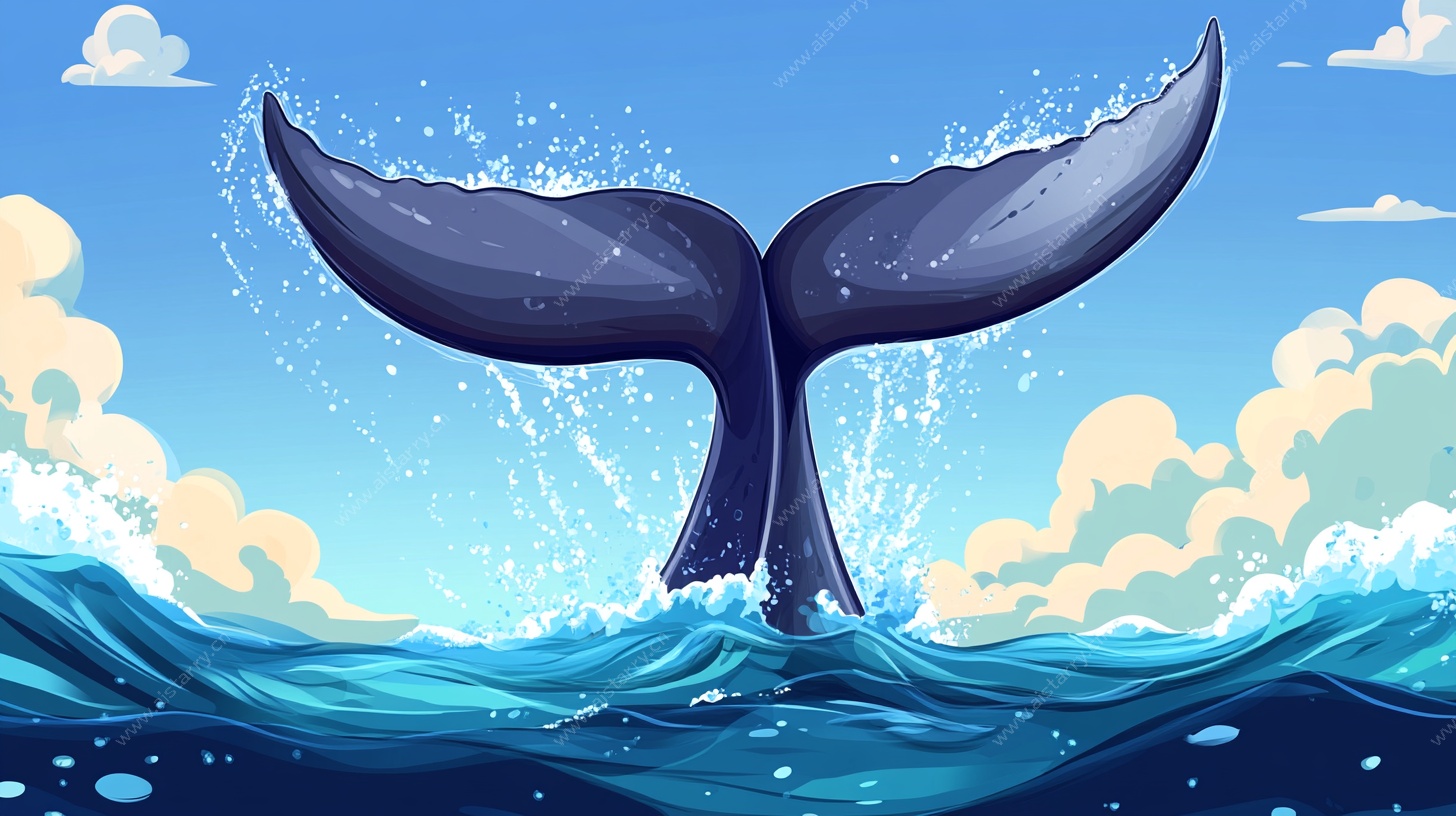 鲸鱼尾巴跃出蓝色海洋
