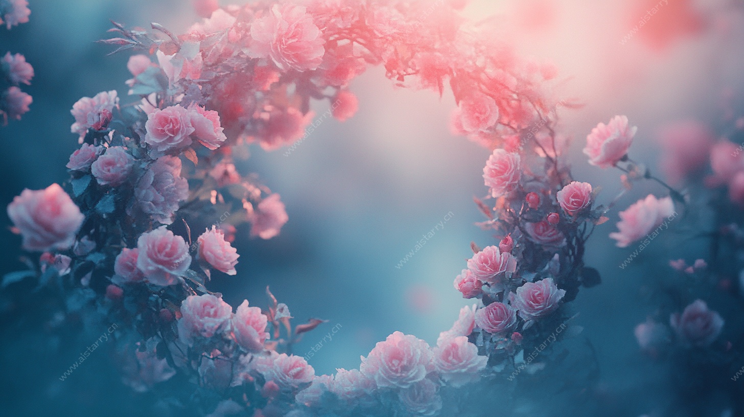 梦幻粉色玫瑰花环背景图