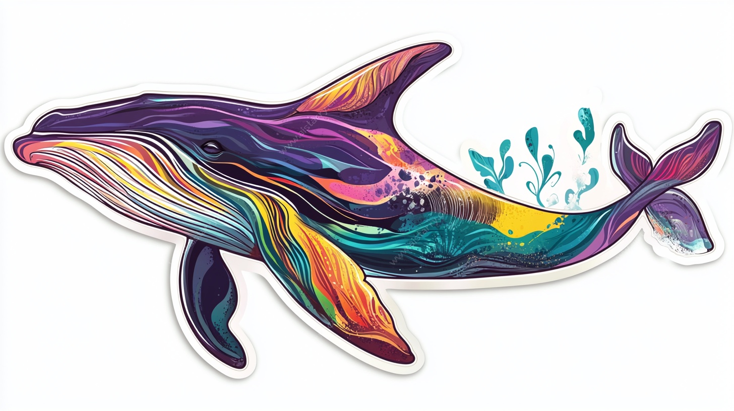 彩色梦幻鲸鱼插画贴纸
