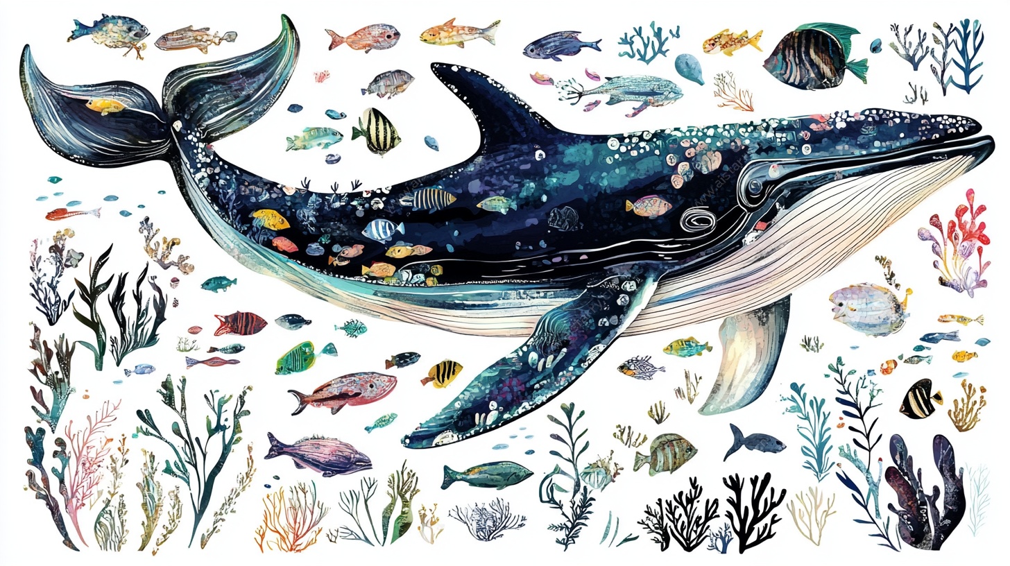 梦幻海洋鲸鱼插画