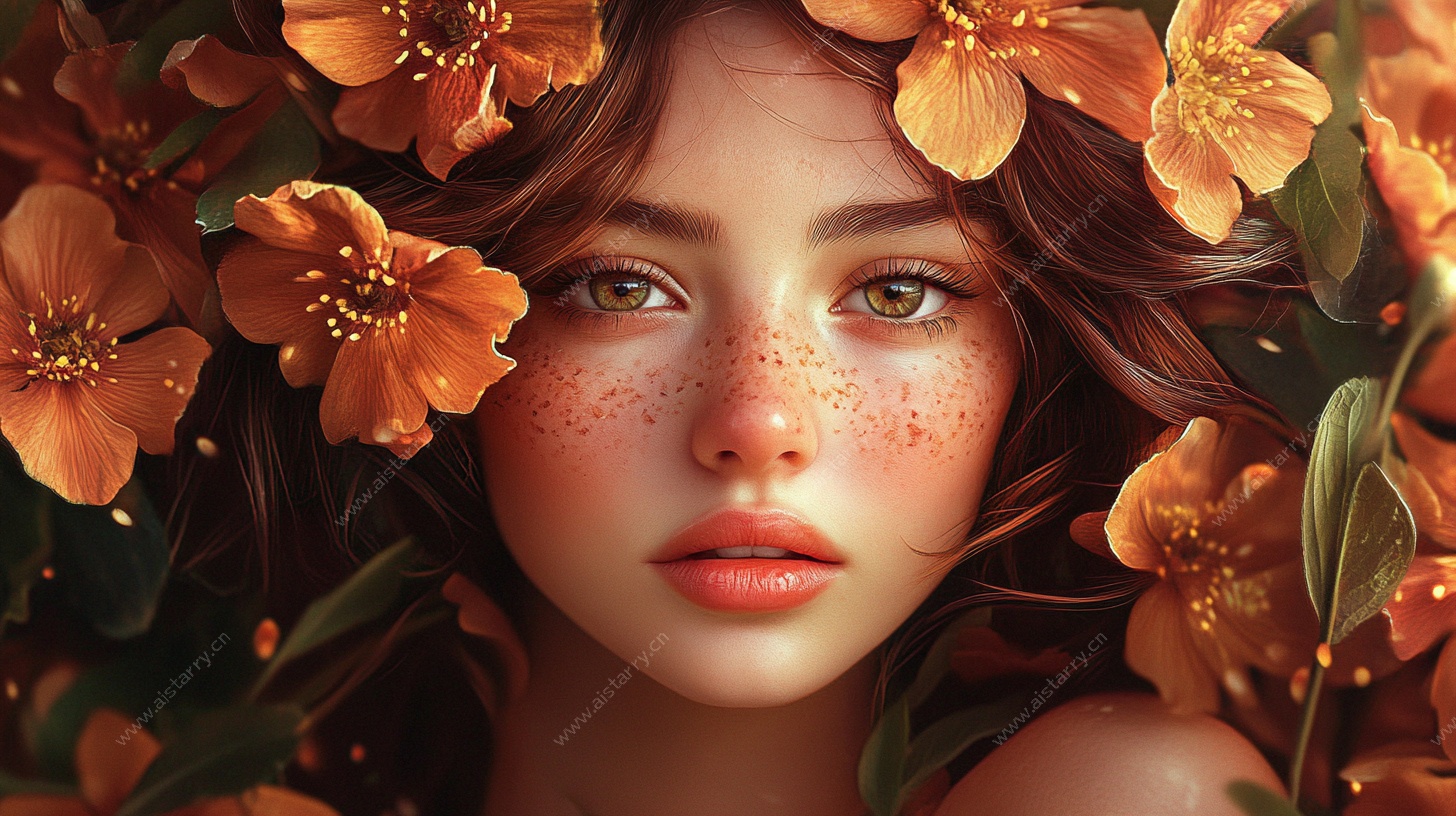 花中少女的梦幻容颜