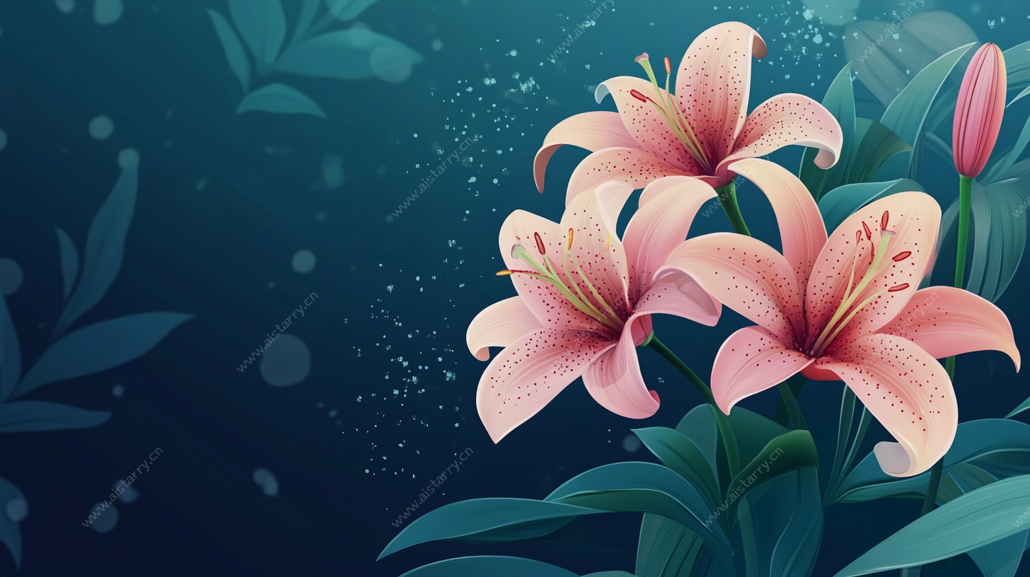 梦幻粉色百合花插画