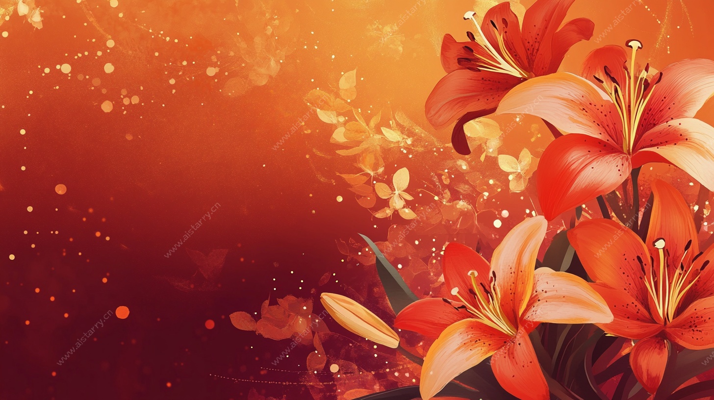 橙红百合花卉背景图