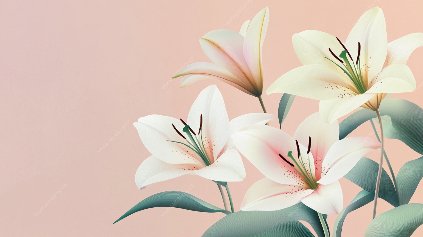 粉色背景百合花插画