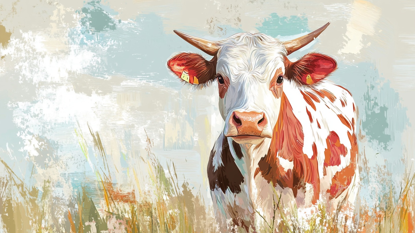田园风奶牛绘画作品