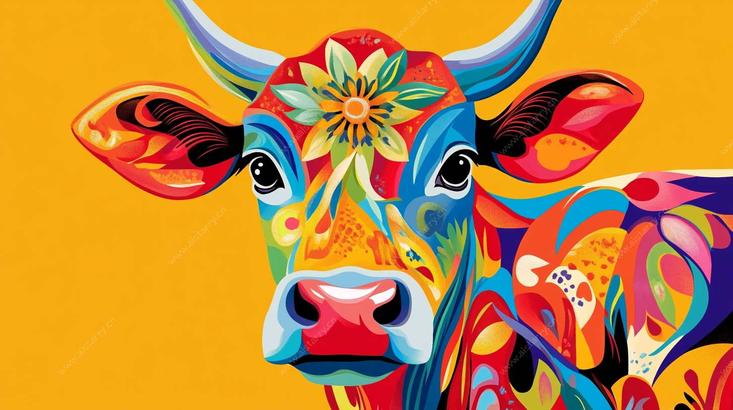 多彩艺术风牛头插画