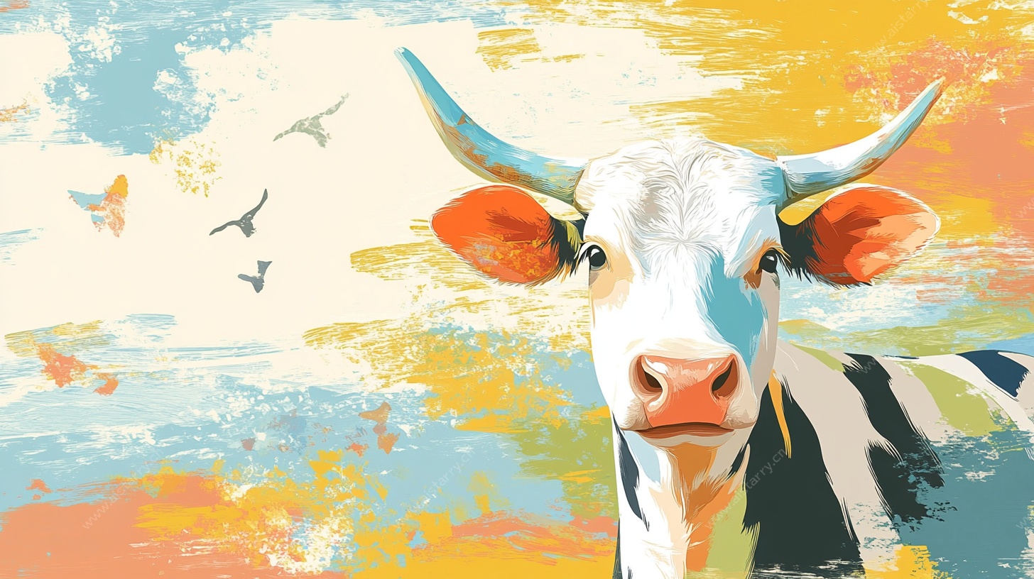 奶牛的梦幻色彩绘景