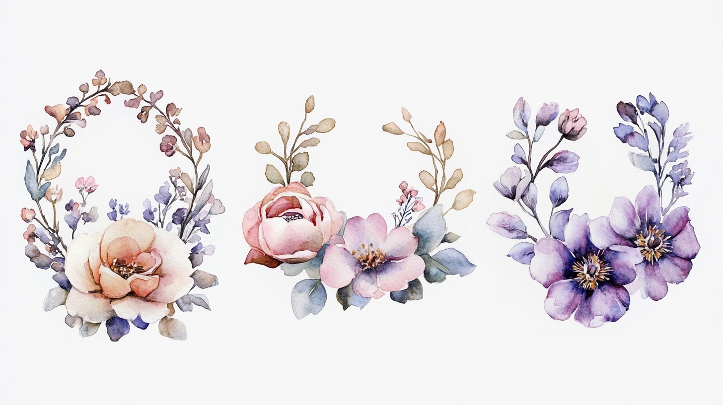 手绘花卉花环装饰图案