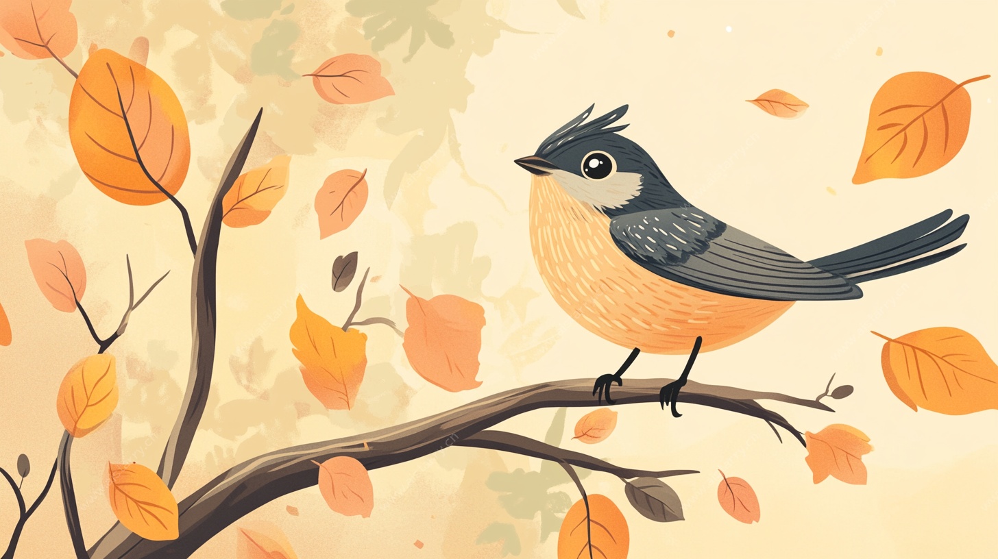 秋日枝头小鸟插画