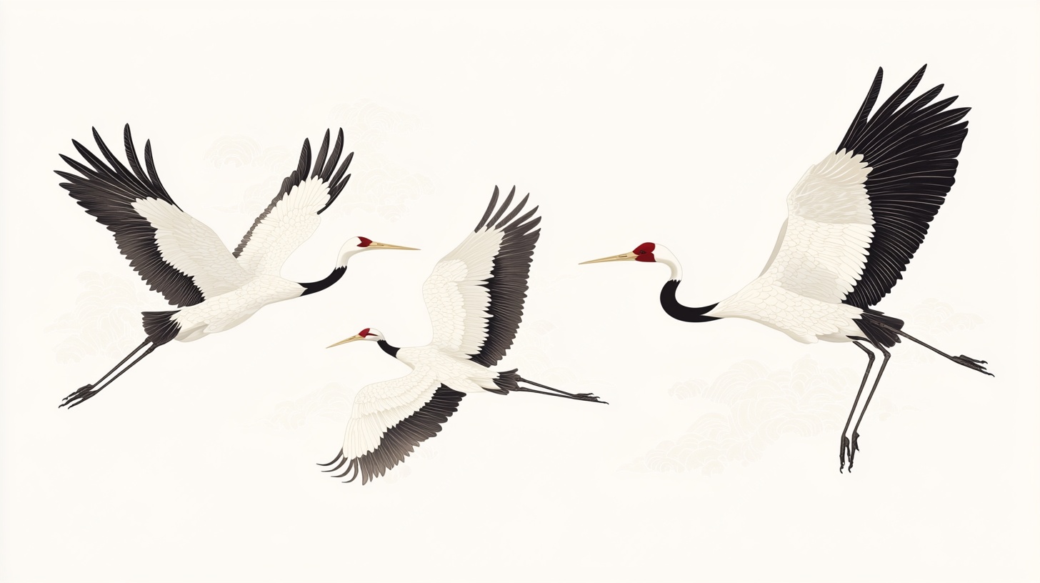 三只丹顶鹤展翅高飞图