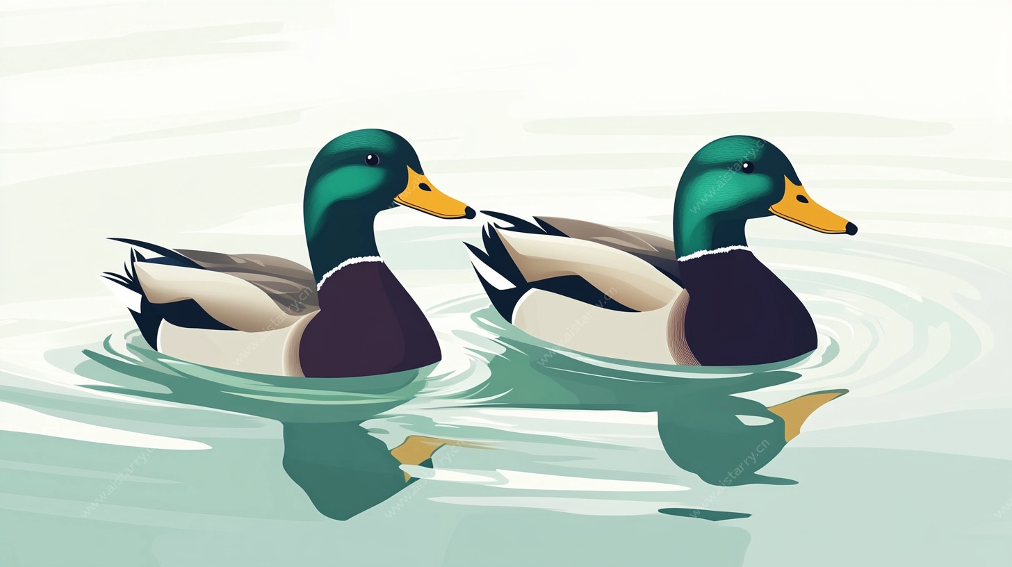 双鸭戏水插画