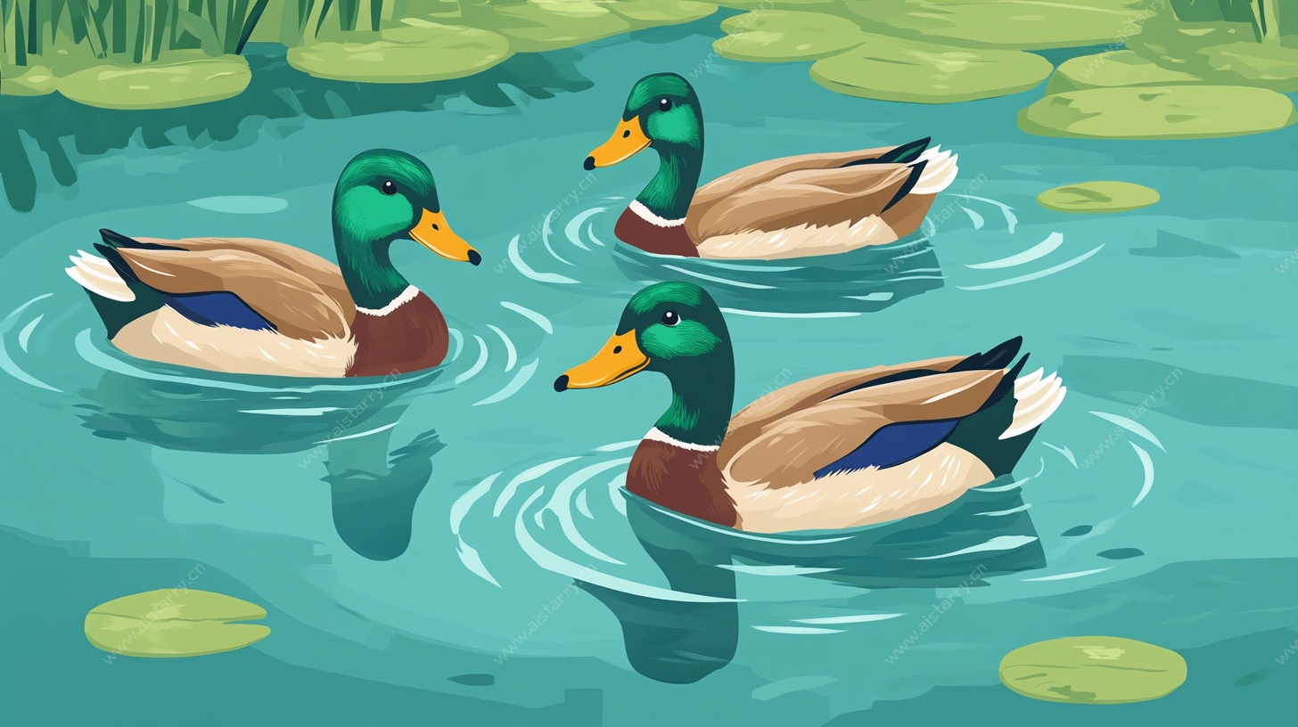 三只野鸭悠游于湖面
