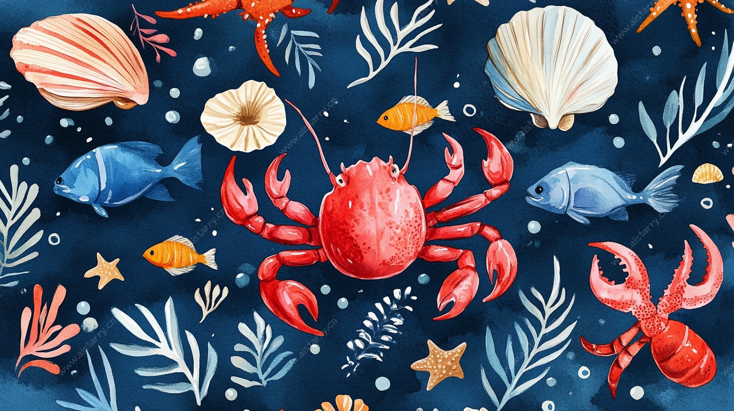 海洋生物水彩插画