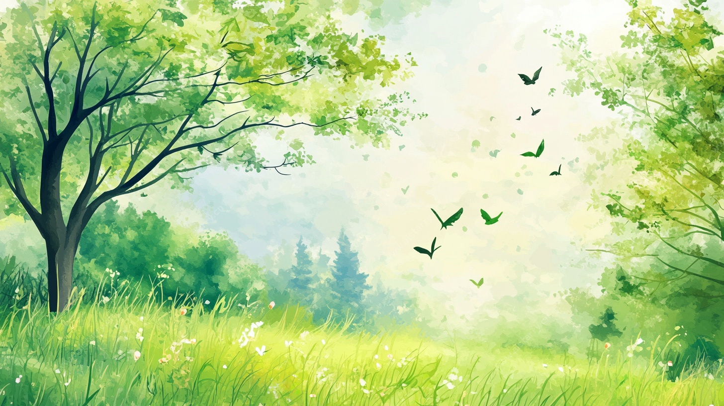 春日绿野飞鸟图