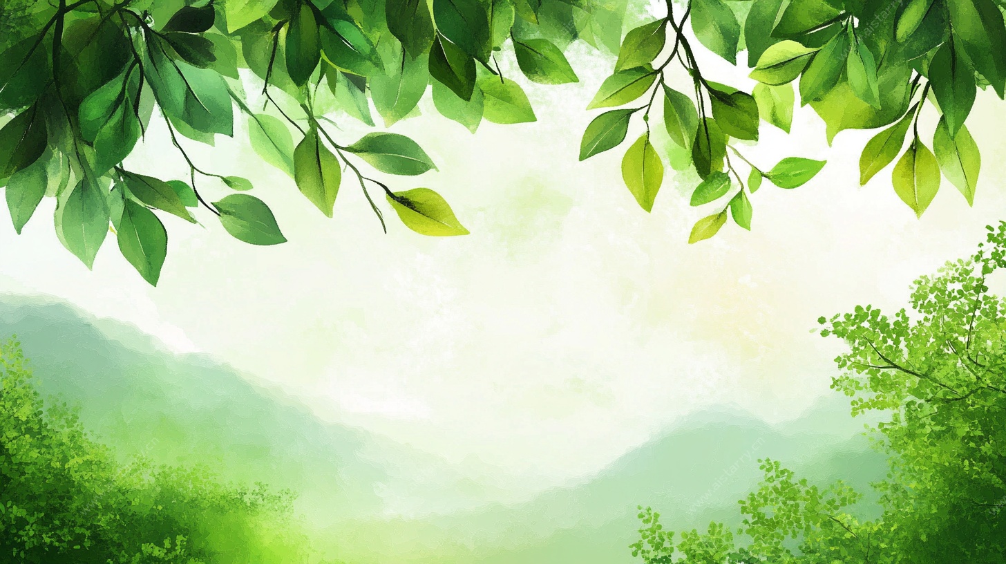 绿叶青山清新自然风景图