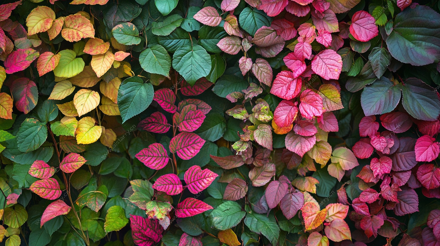 多彩斑斓植物墙叶片特写