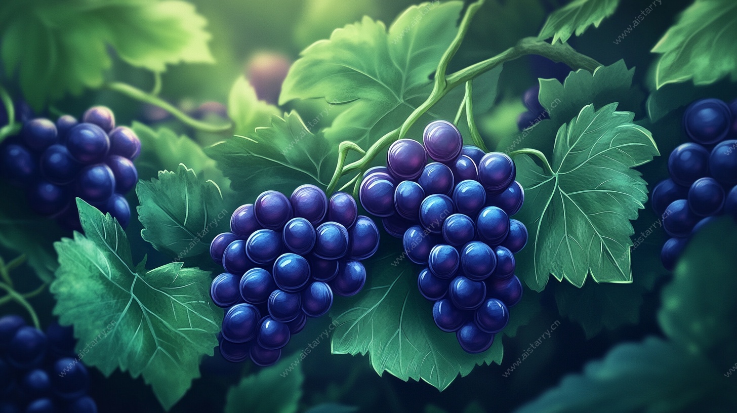 饱满紫葡萄与翠绿叶片