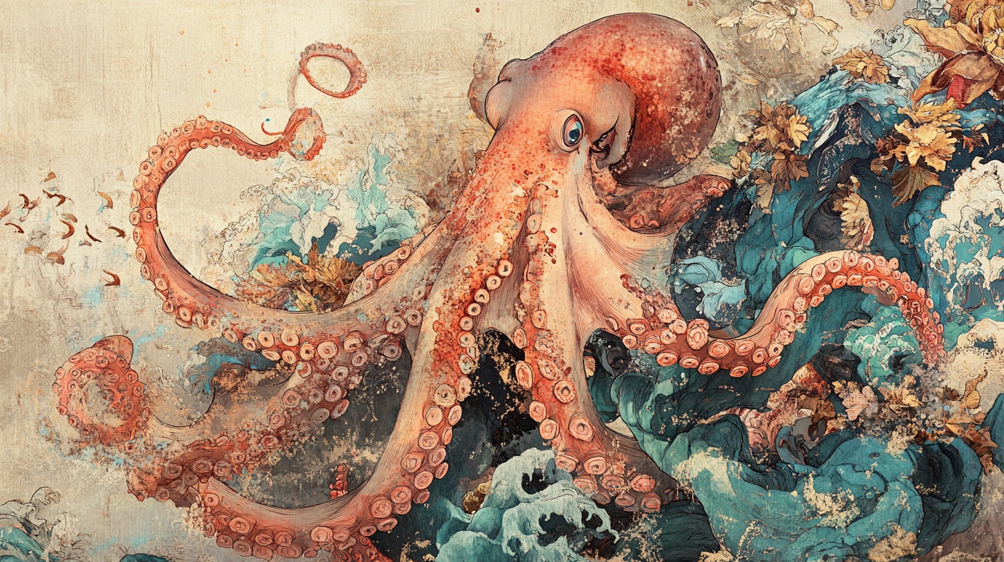深海章鱼的奇幻艺术绘景