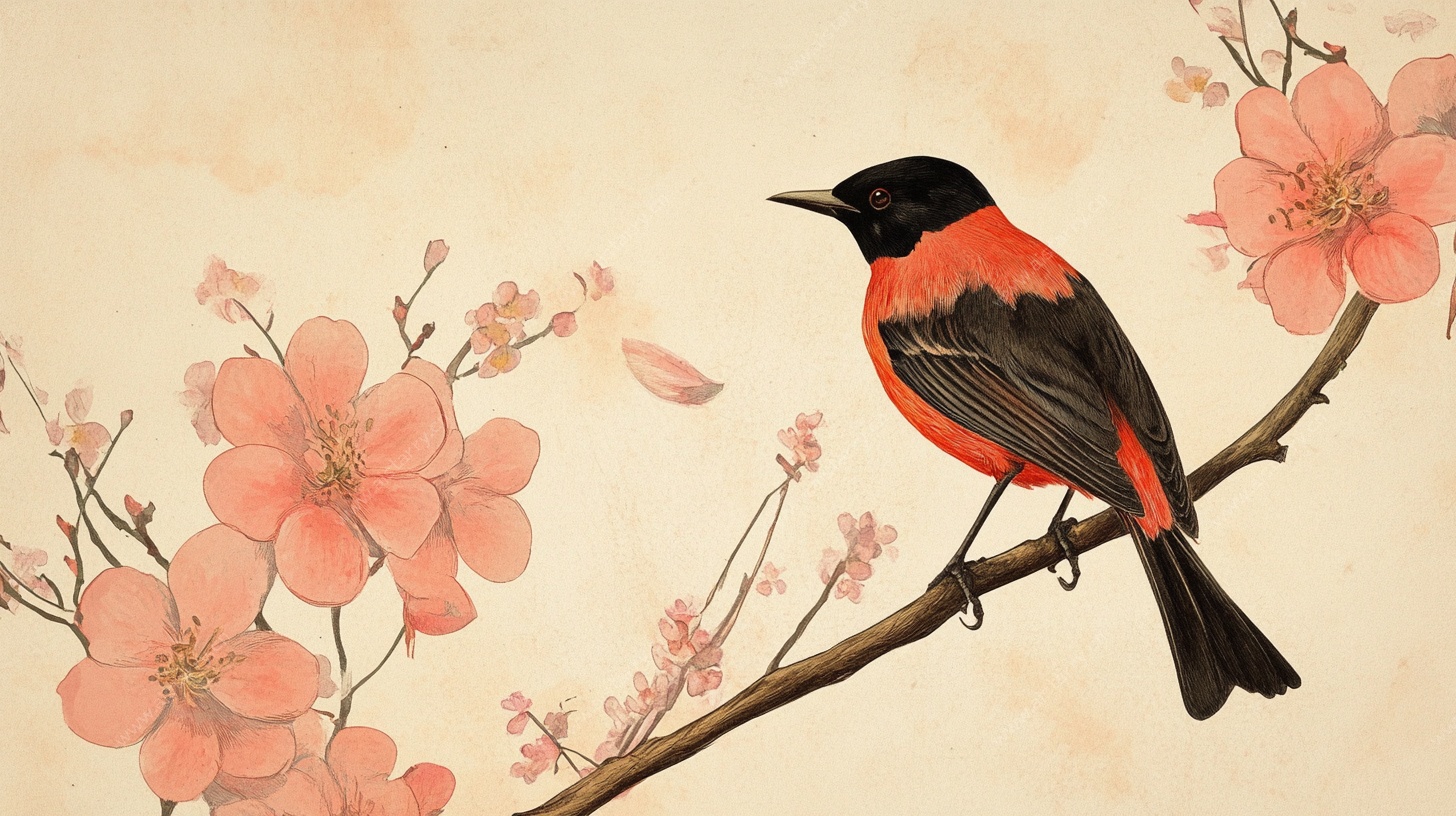 红鸟栖花图