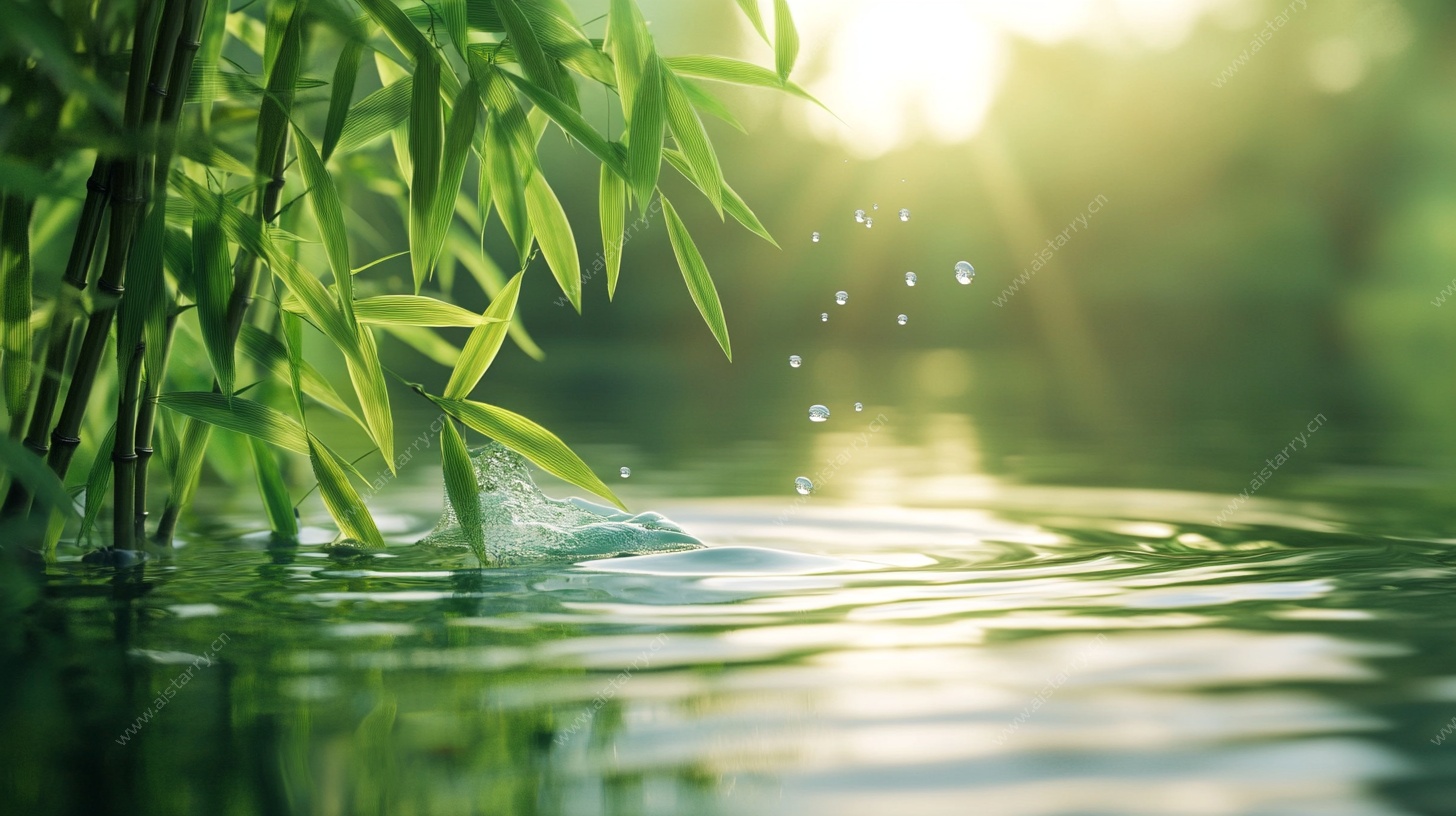 翠竹映水 晨光诗意景