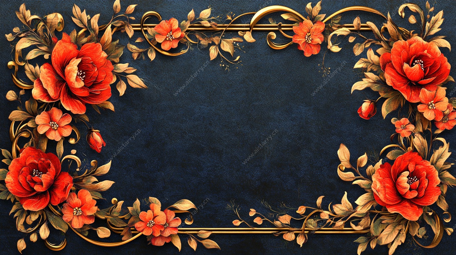 复古花卉金色边框背景图