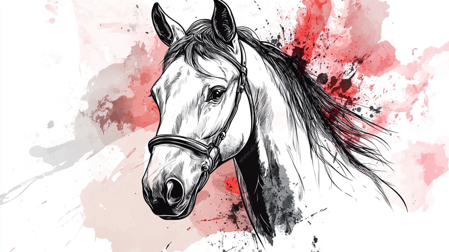 水墨风骏马头像插画