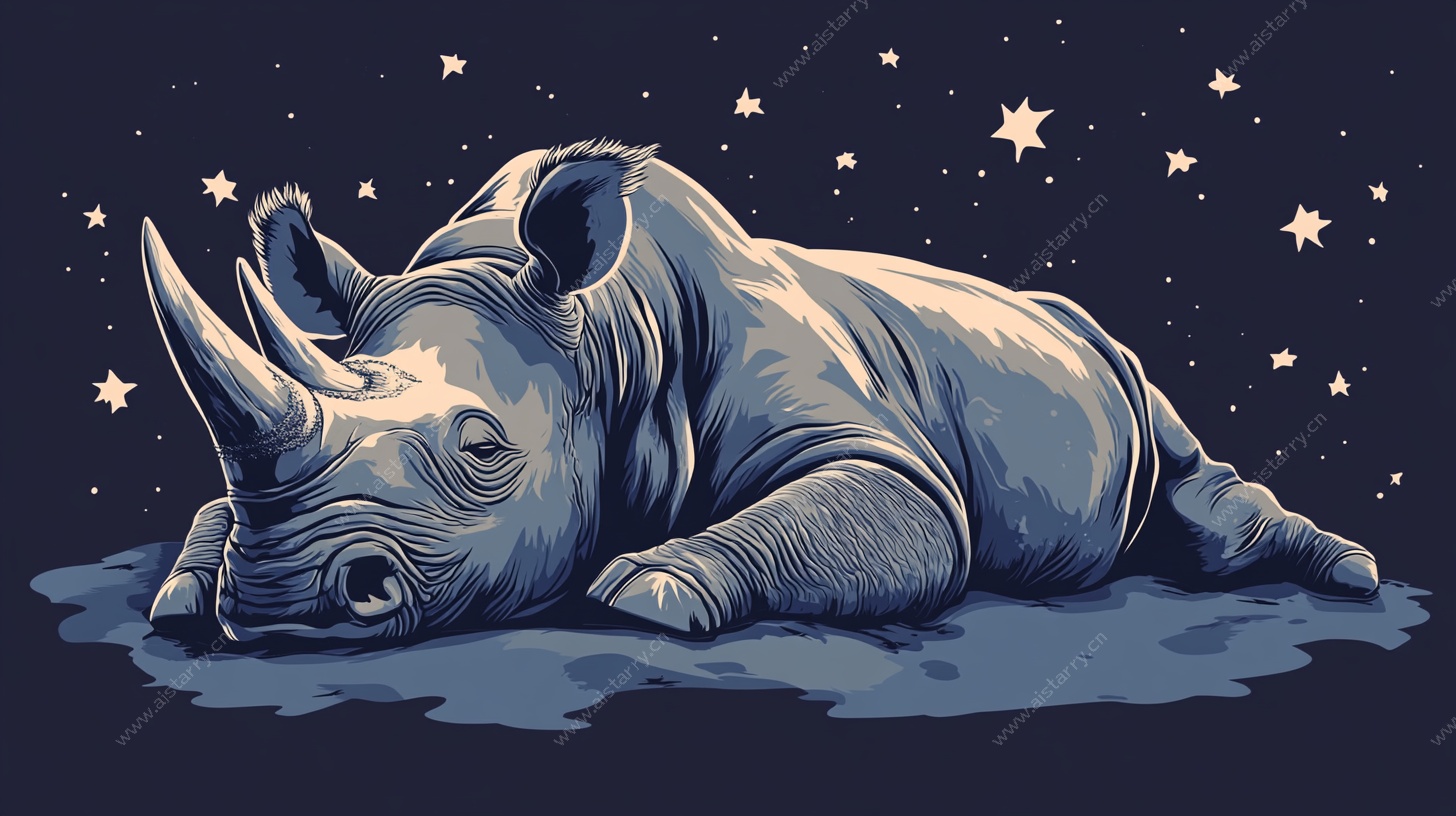 卧眠星空下的犀牛插画
