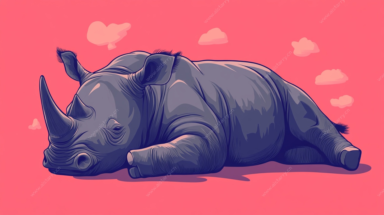 躺卧的犀牛卡通插画