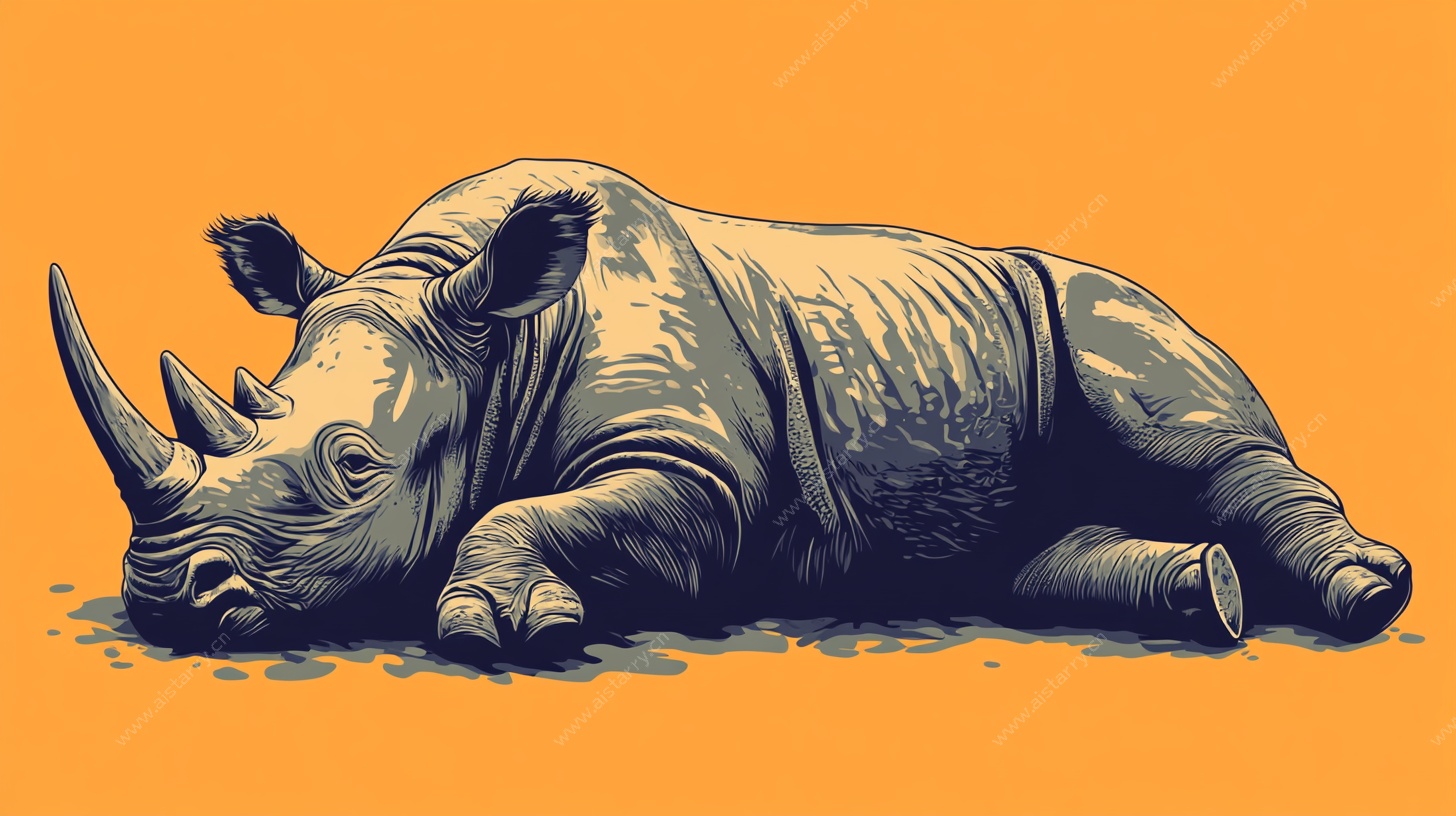 卧躺犀牛插画