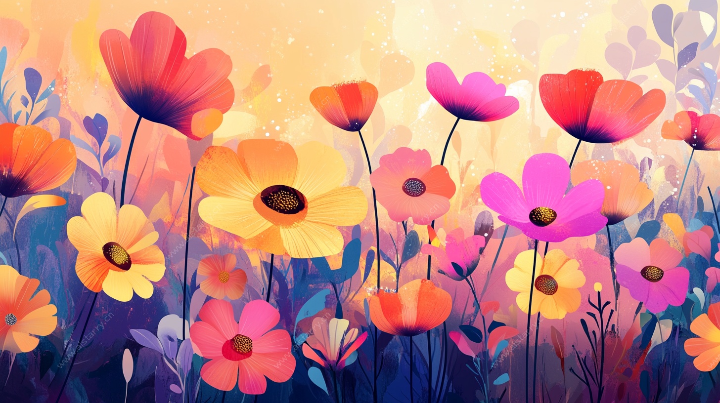 绚丽多彩花卉插画