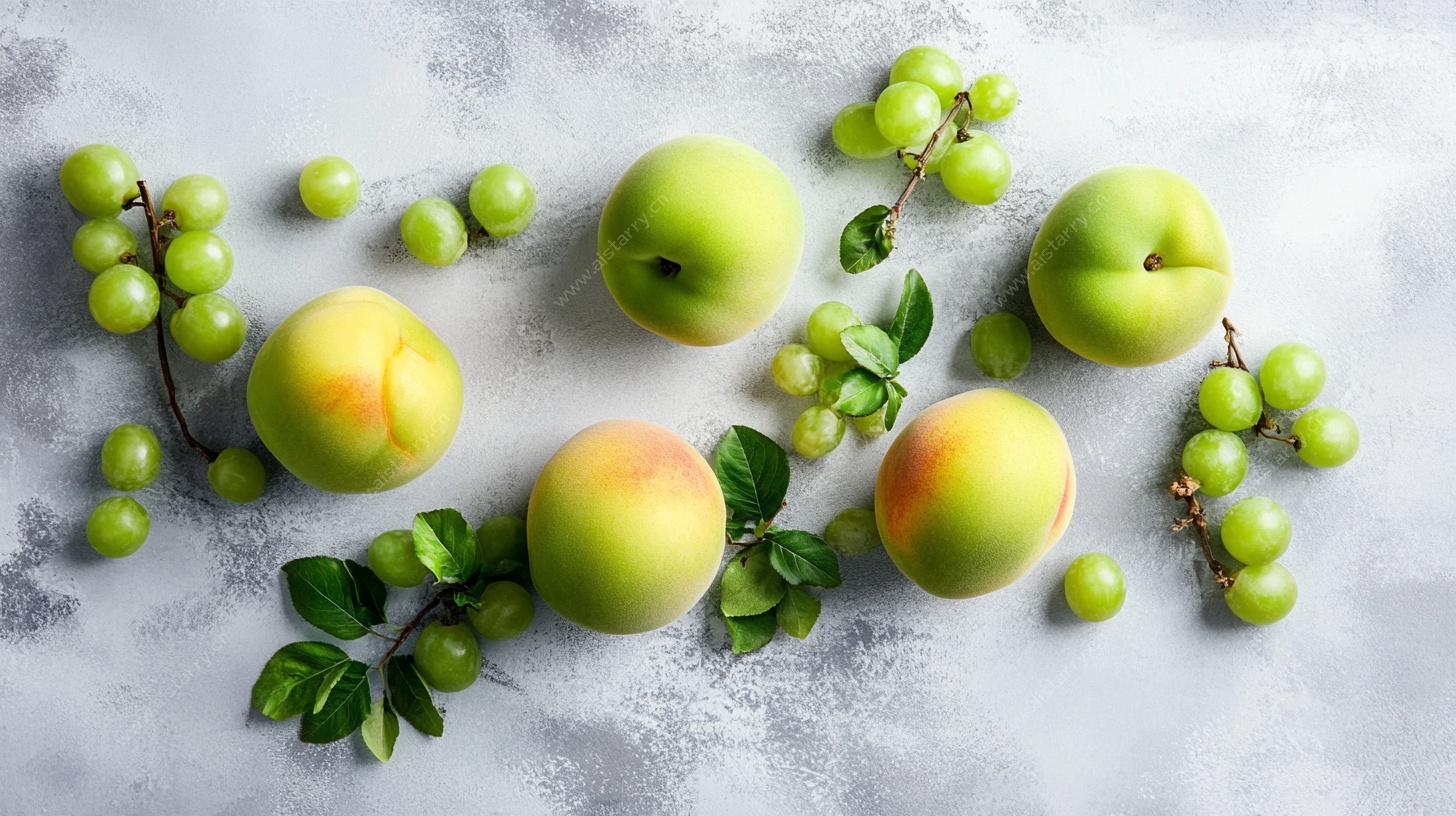 青桃绿葡静物摆拍