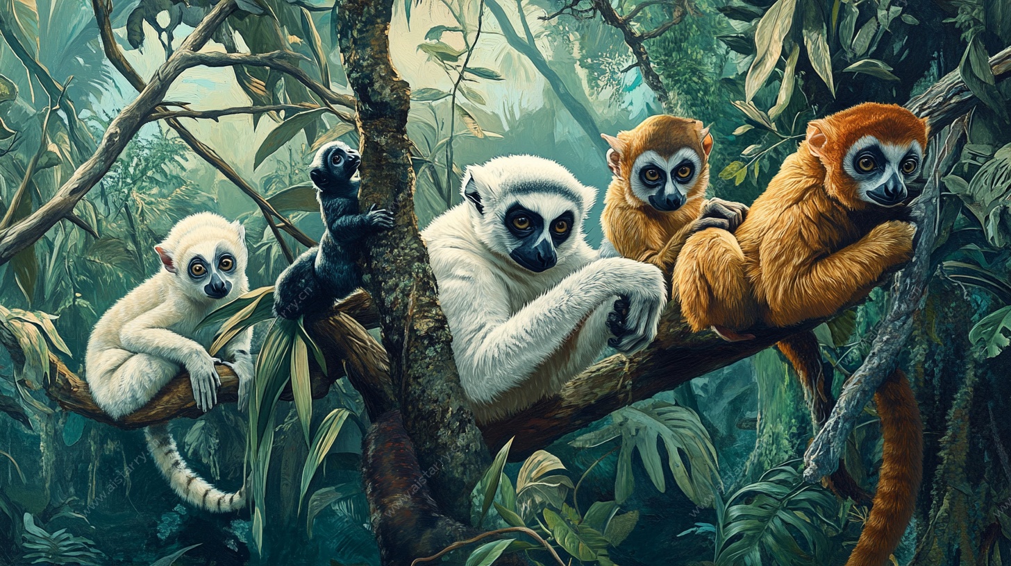 枝头狐猴 丛林中的静谧瞬间