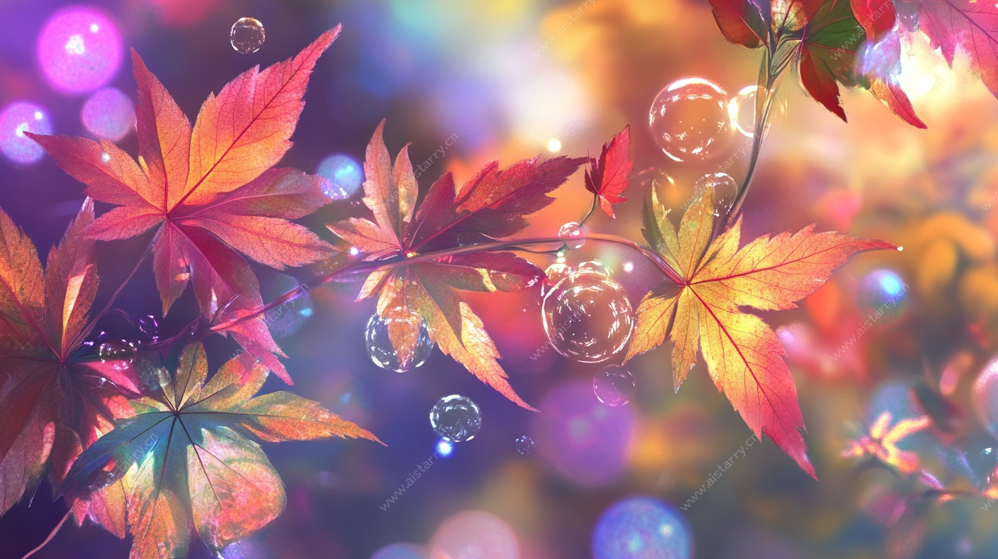 梦幻秋叶与气泡光影画面