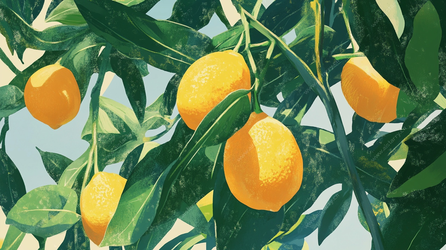 枝头柠檬插画
