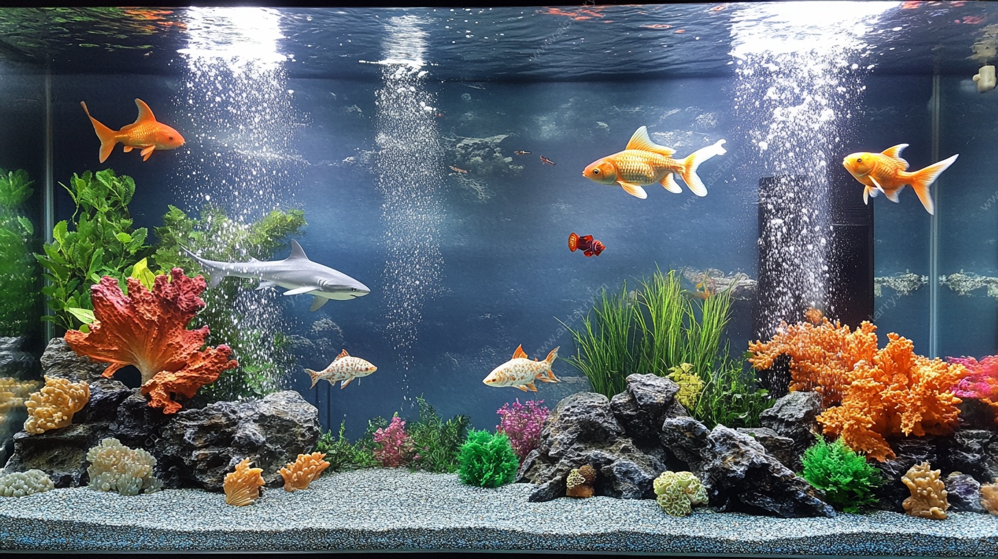 多彩水族箱里的灵动金鱼