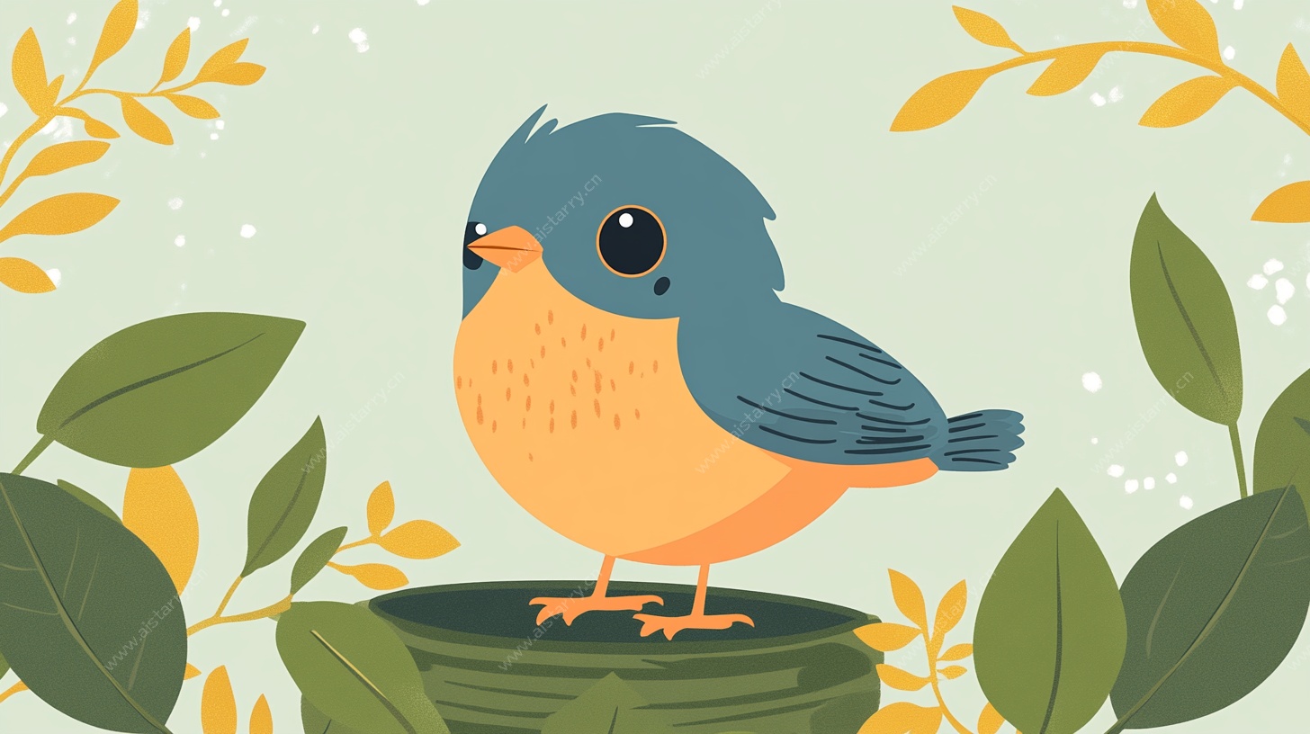 小鸟立于树桩插画