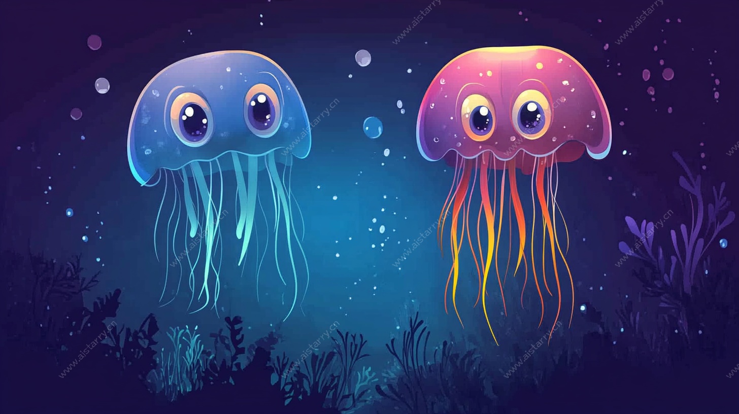 可爱双水母的深海梦幻秀
