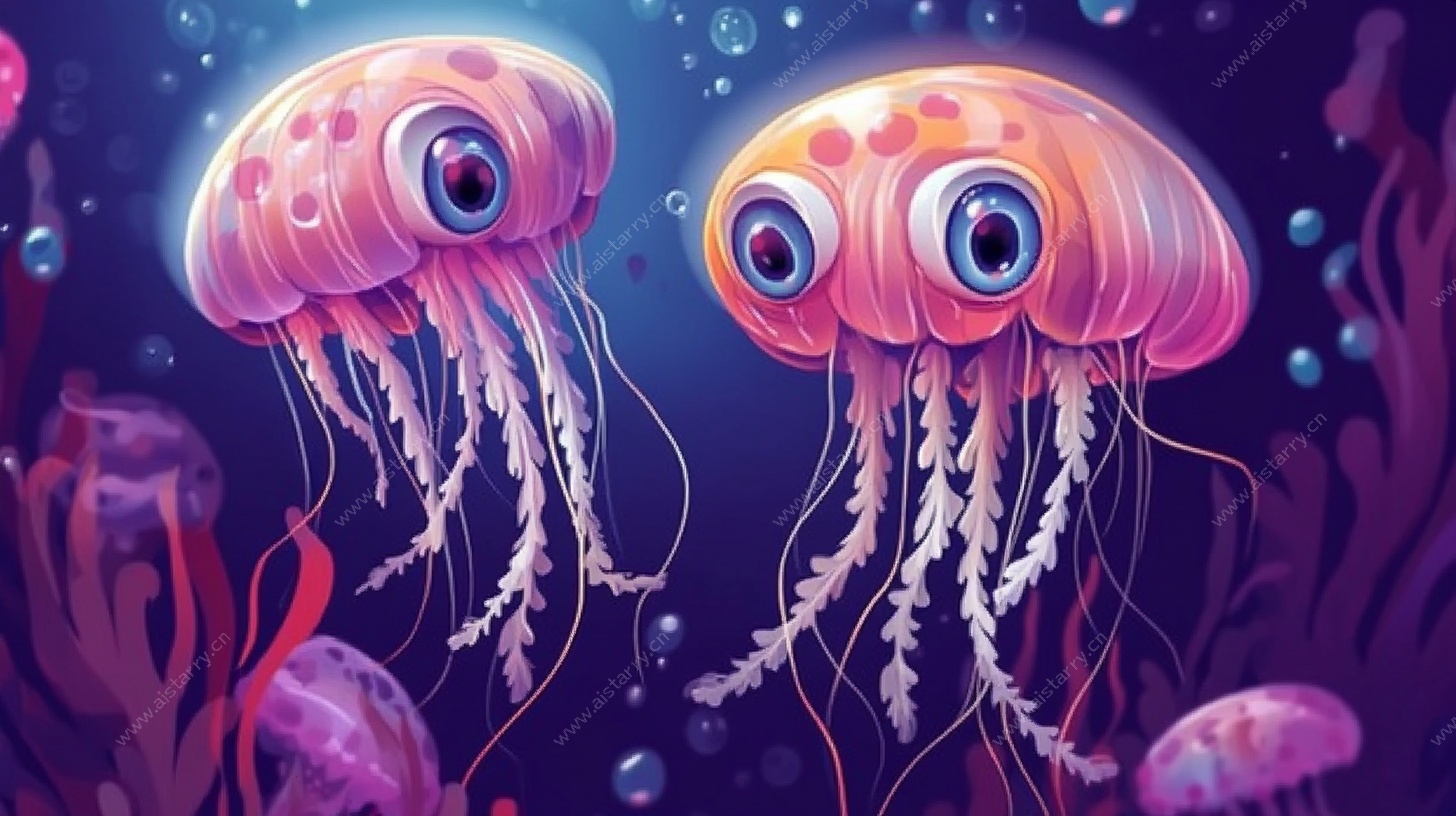 梦幻双生水母海底游弋
