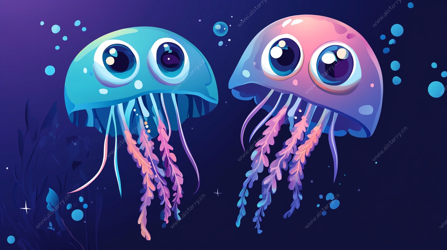可爱梦幻双水母插画
