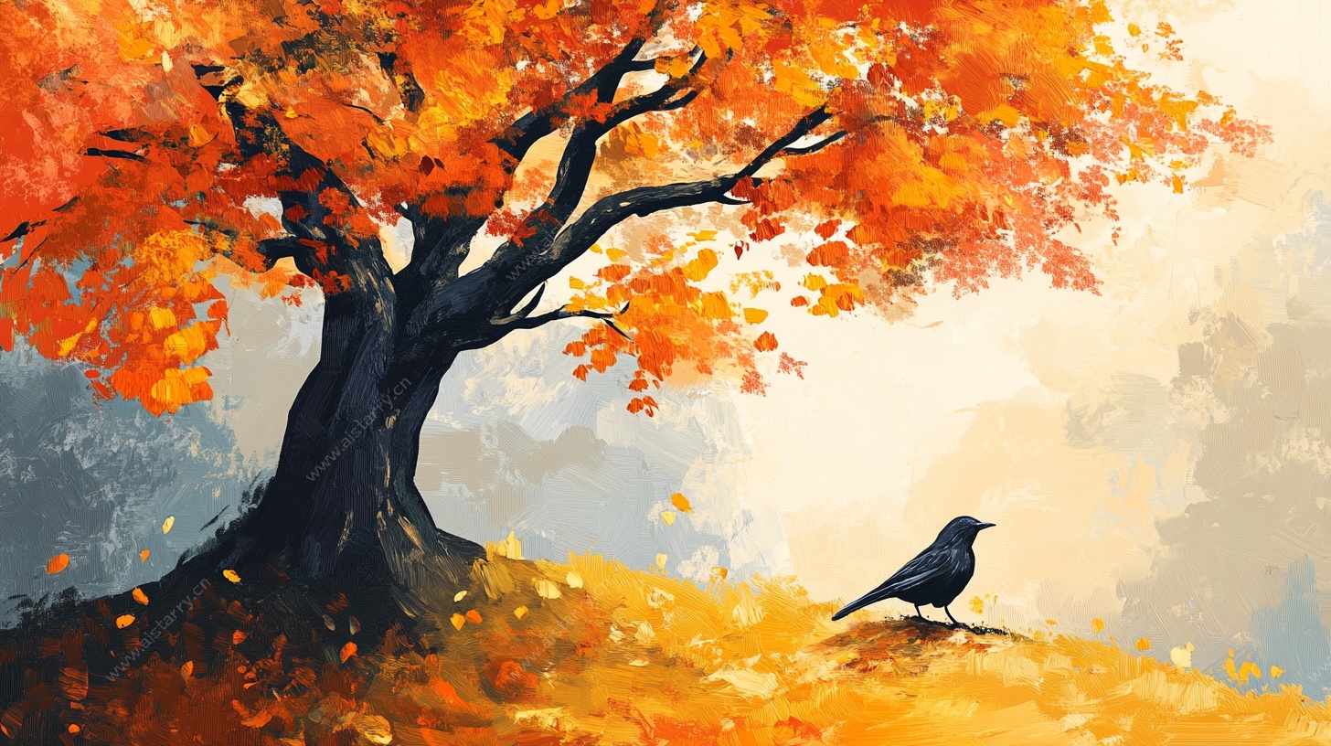 秋日孤树栖鸦图