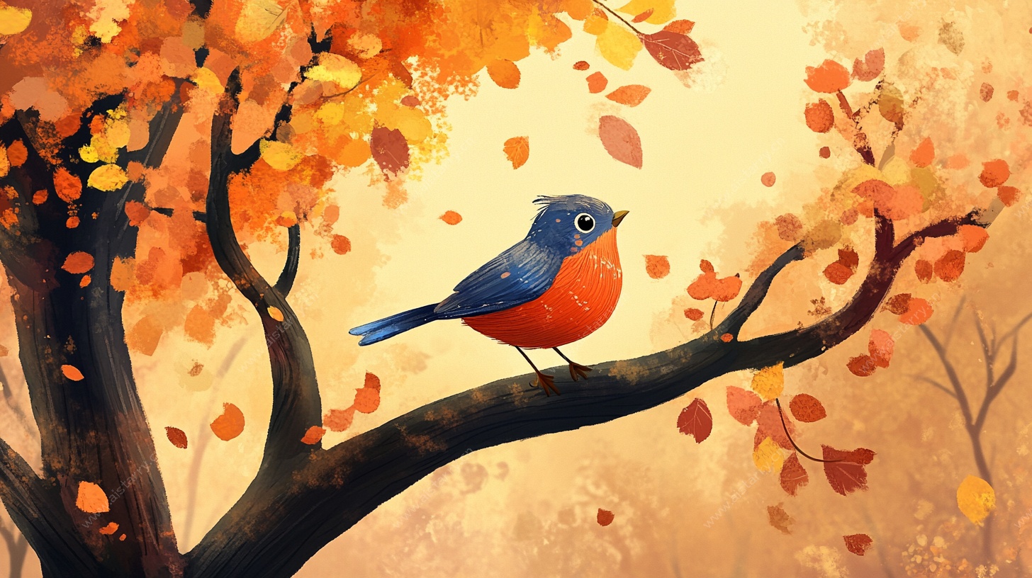 秋日枝头小鸟图