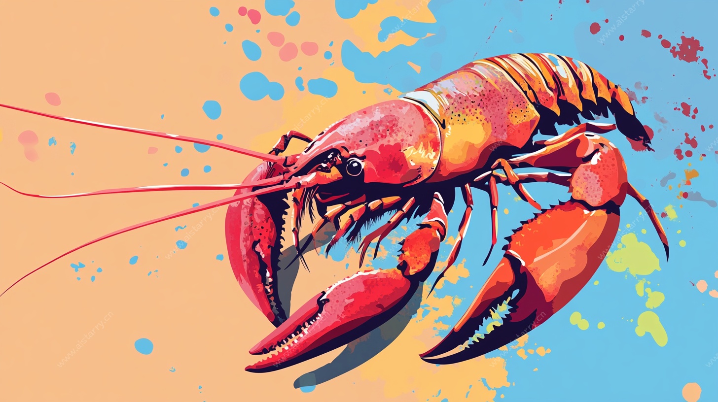 水彩风格鲜活大龙虾插画