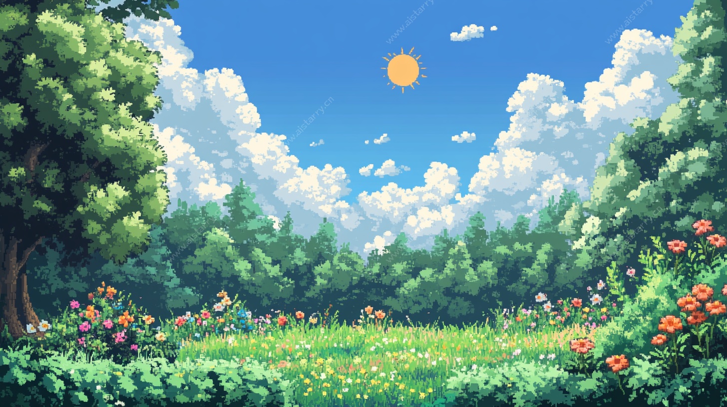 夏日森林风光像素插画